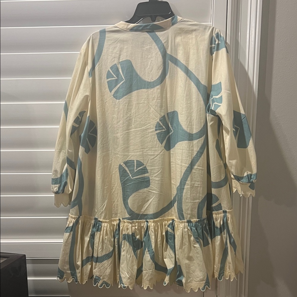 Cream and Blue Women's Dress - Picture 7 of 11